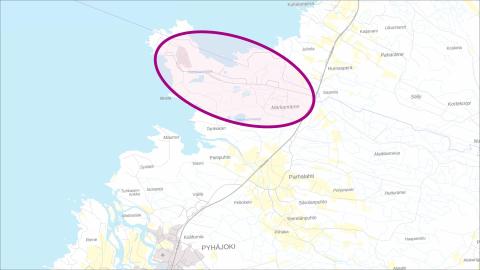 Karttakuva Hanhikiven alueesta. Taustakartta: Maanmittauslaitos.