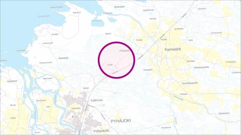Karttakuva Ollinmäen yrityspuiston sijainnista. Taustakartta: Maanmittauslaitos.