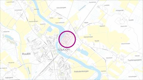 Karttakuva Yrityspuiston sijainnista. Taustakartta: Maanmittauslaitos.