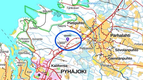 Location of the Ollinmäki Business Park on the map. Map base: National land survey of Finland.