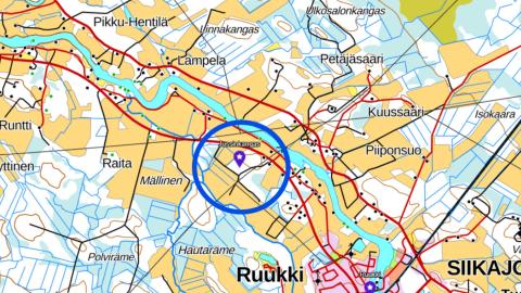 The location of the Jussinkangas area on a map. Map base: National land survey of Finland.